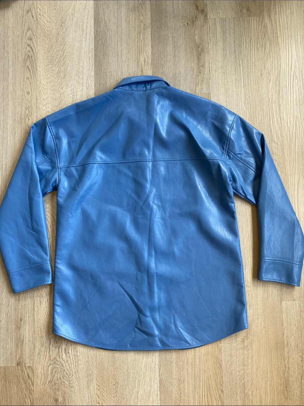 Aritzia Babaton Blue Vegan Leather Button Up Shirt Jacket Medium - Picture 6 of 14